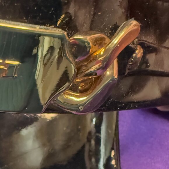 πCoach Caterine Black Leather Flat Slingback Thong Sandals Chainlink Logo 9.5B - Picture 12 of 14